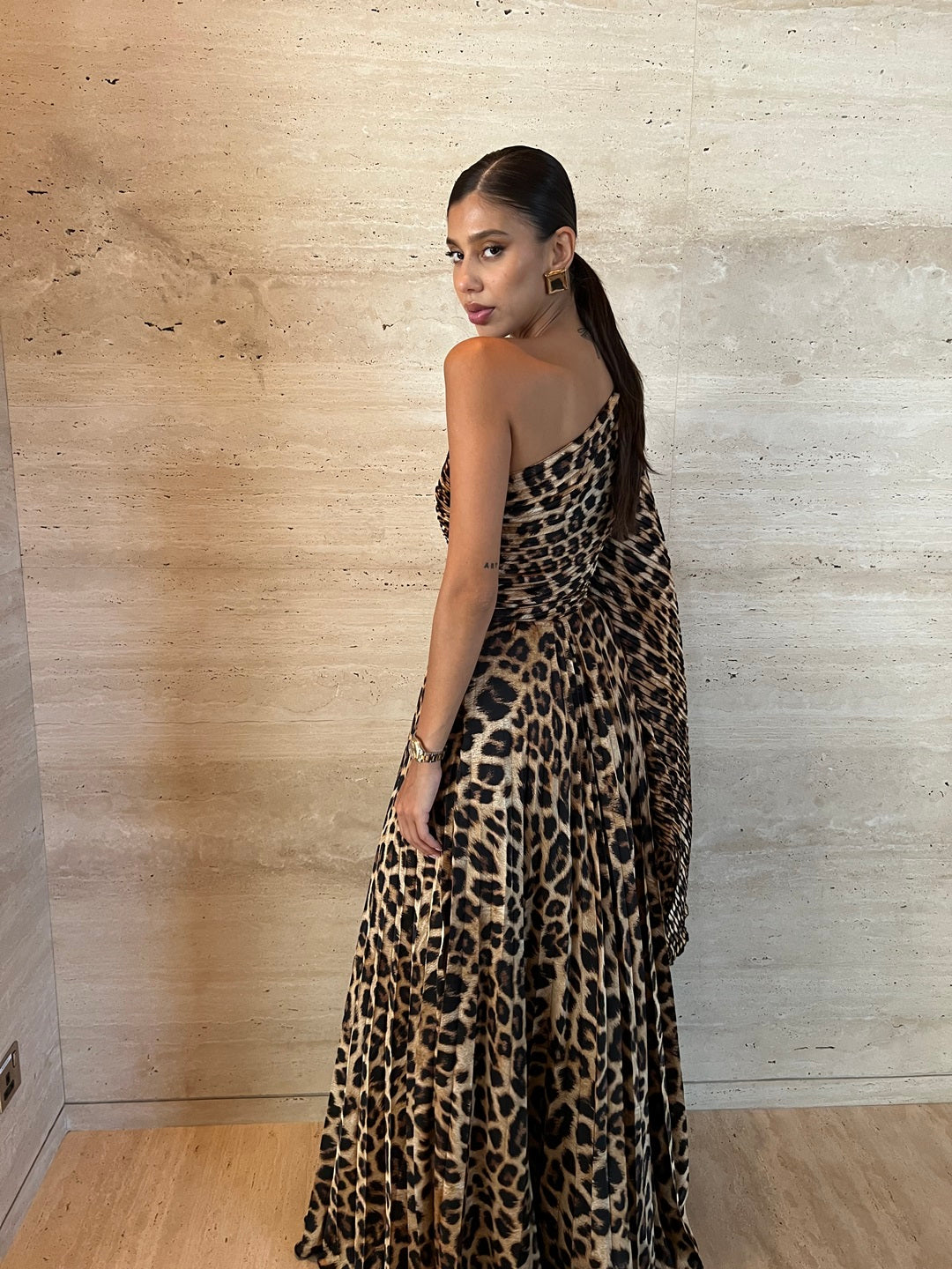 Leopard Plissé Dress