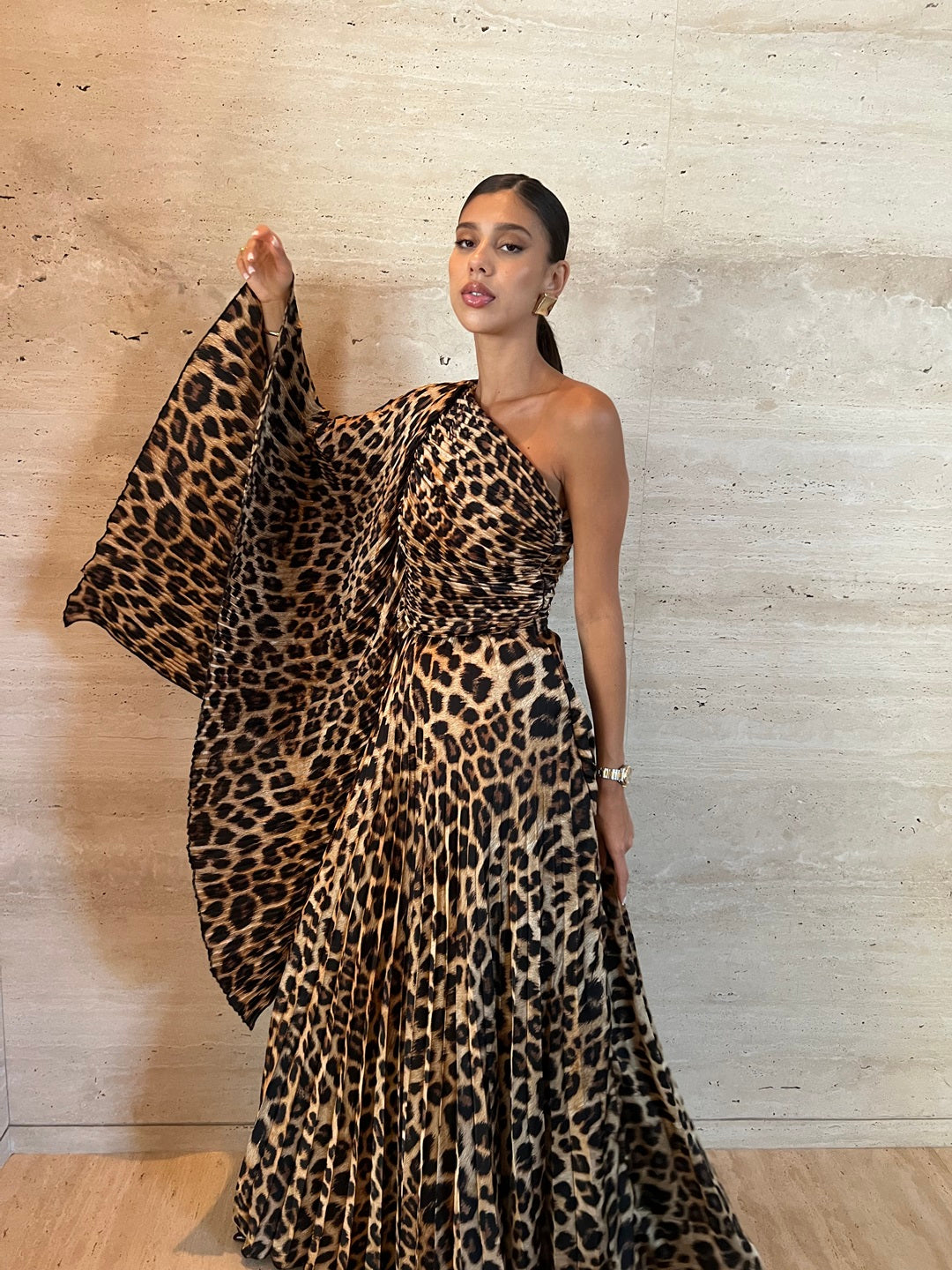 Leopard Plissé Dress