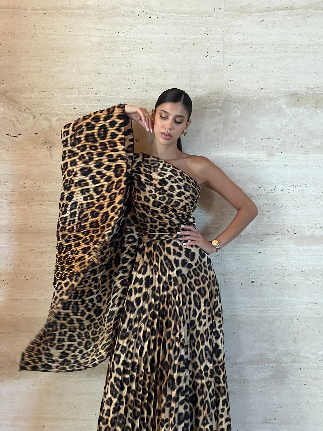 Leopard Plissé Dress