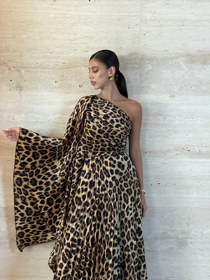 Leopard Plissé Dress