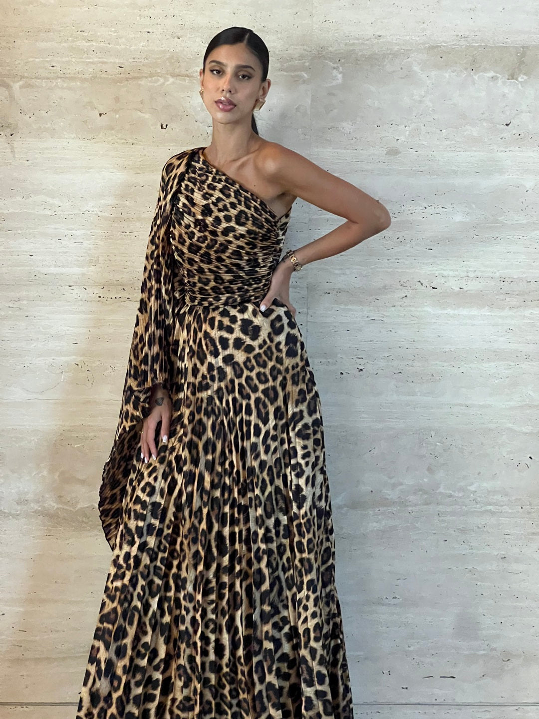 Leopard Plissé Dress