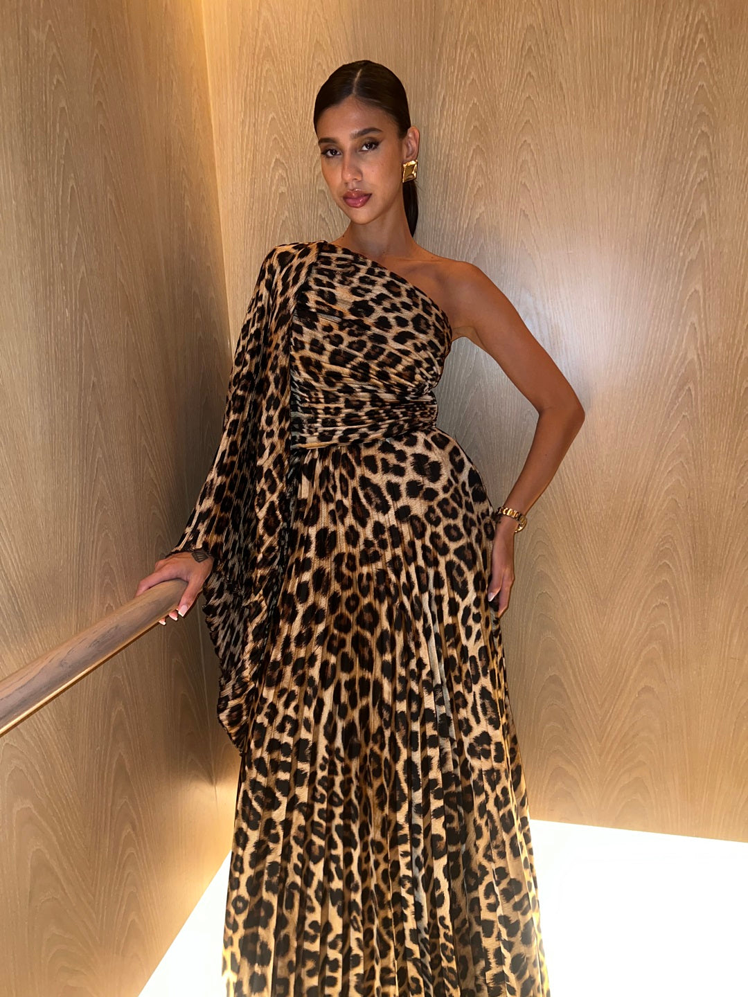 Leopard Plissé Dress